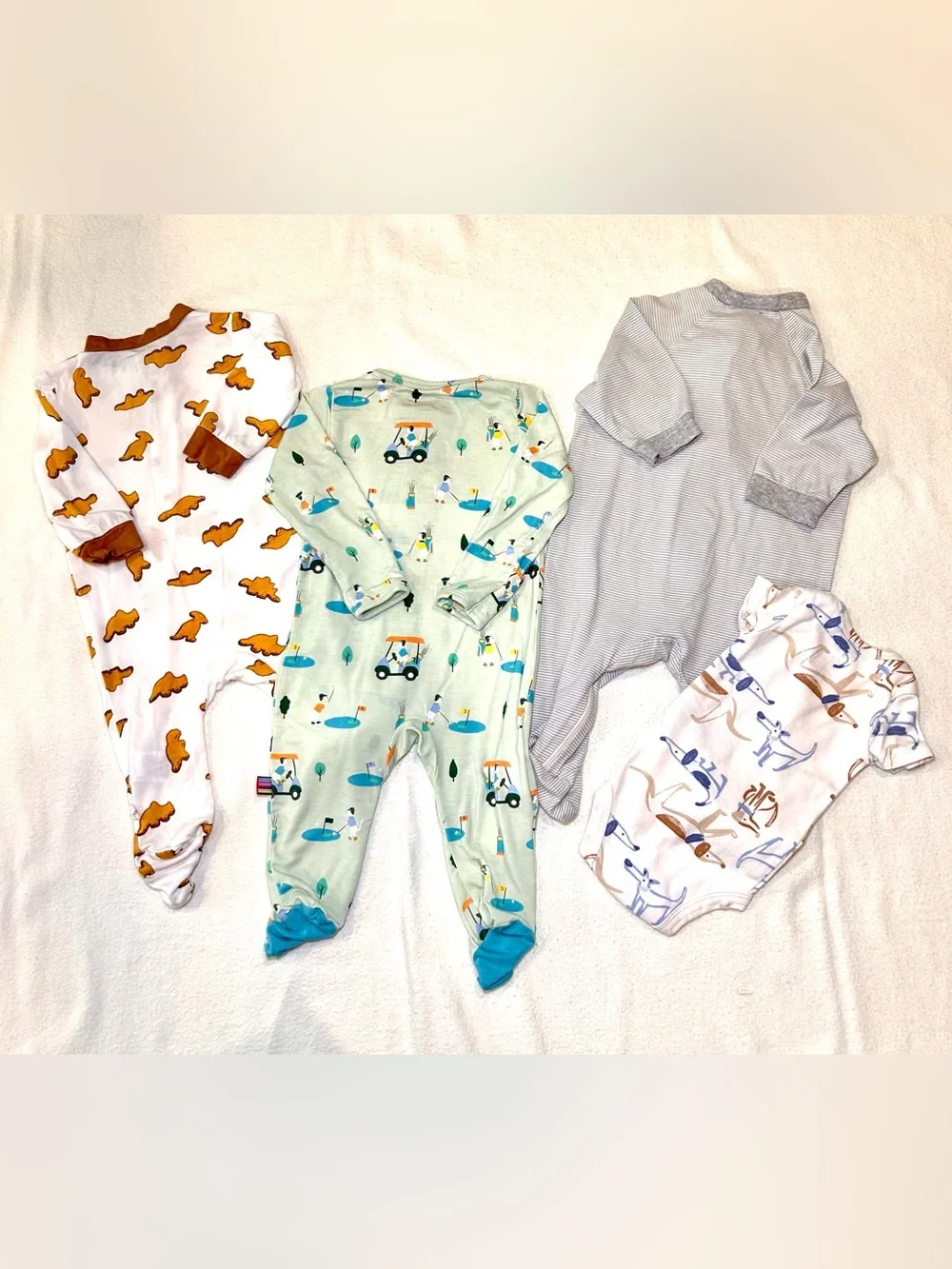 4 Piece Bundle Baby BOY Footed One-Piece Sleepers 0-3 Months and Newborn Onsie